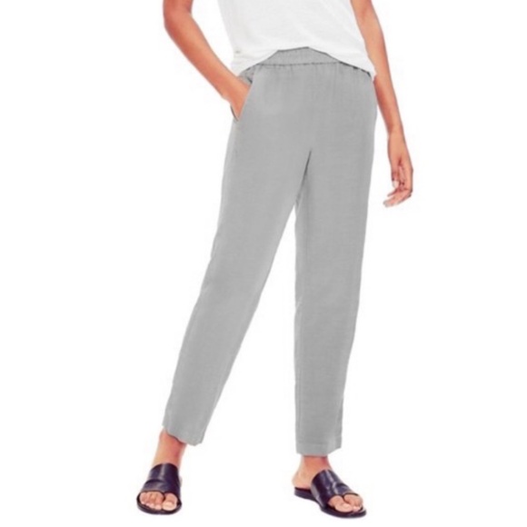 Eileen Fisher Tencel Pull On Slouchy Tapered Ankle Pants Gray Beachy-Large - Picture 2 of 10